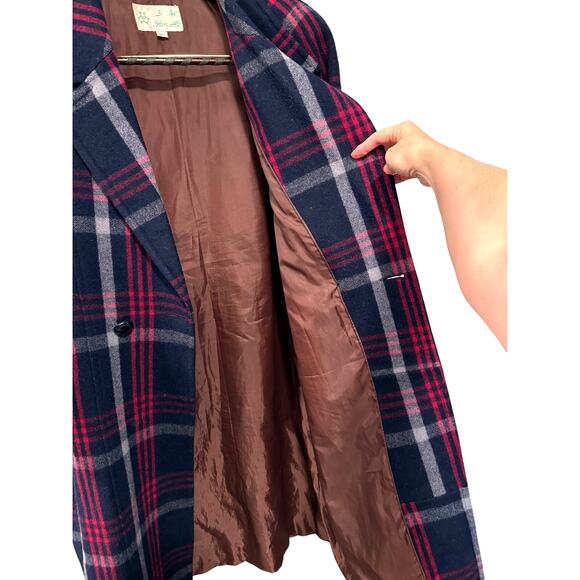 Sezane Vintage XL Oversized Slouchy 100% WOOL Plaid Coat Long Jacket Trench Blue - Picture 7 of 11